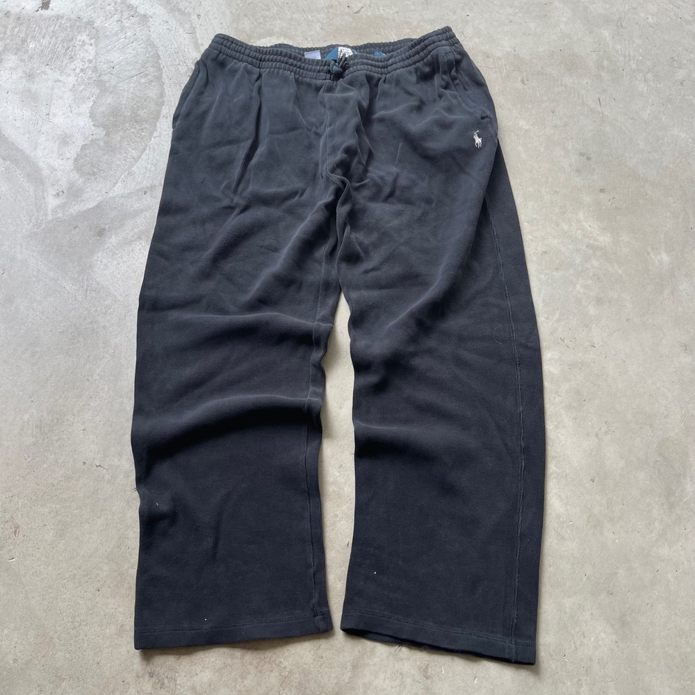 Vintage Polo Ralph Lauren Ribbed Sweatpants Black XL Distressed Baggy Joggers